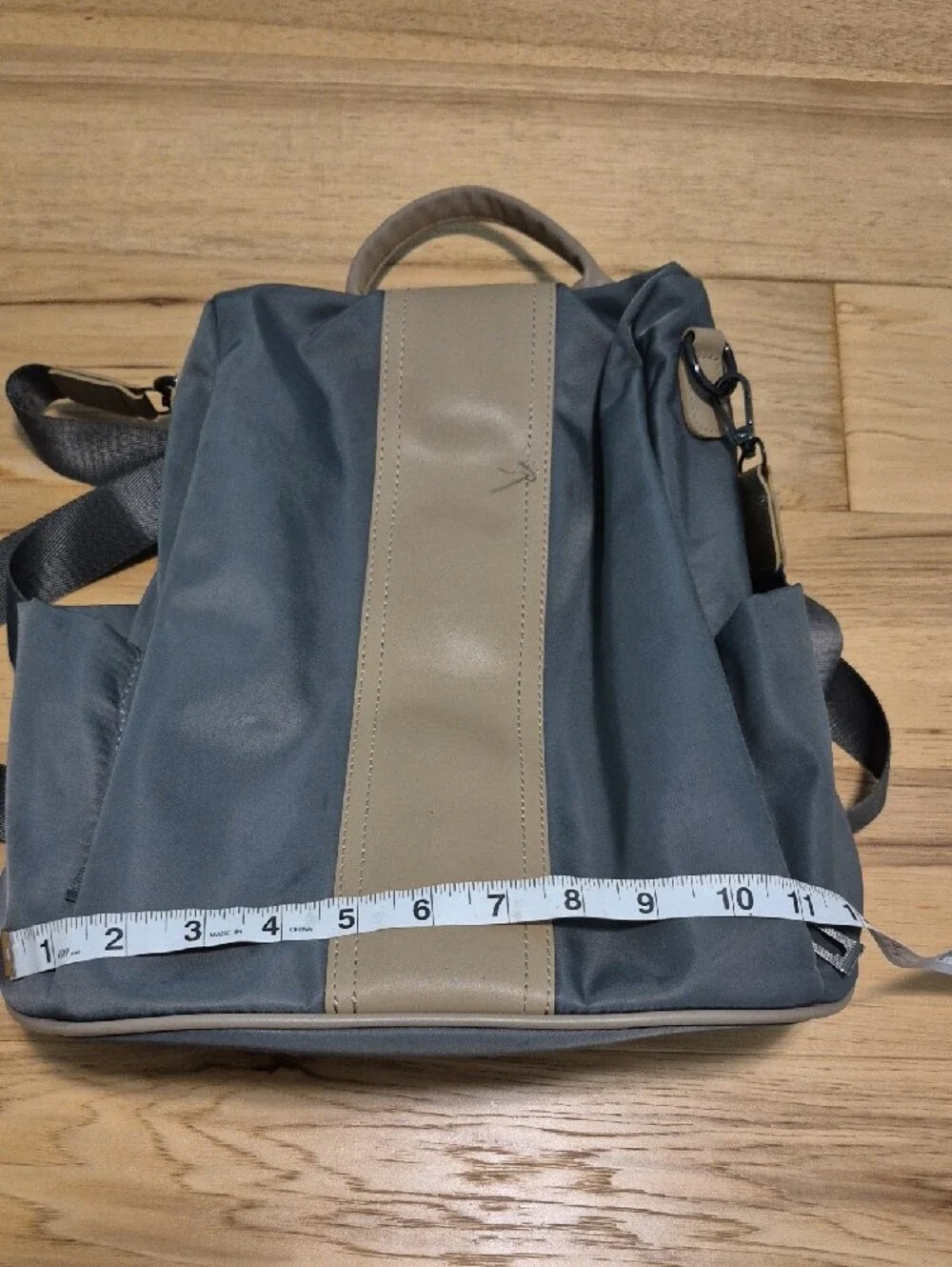 Sleek Gray Women's Convertible Backpack Tote with Cream Accent